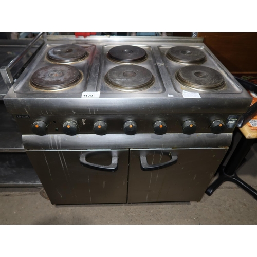 1179 - A commercial stainless steel 6 ring electric range with 2 door oven beneath by Lincat 3ph - trade