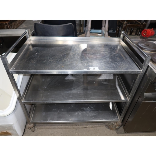 1180 - A commercial stainless steel mobile 3 tier trolley/prep table