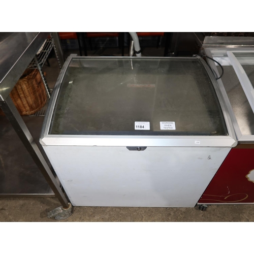 1184 - A mobile commercial display chest freezer with lift lid approx 83x70cm - trade