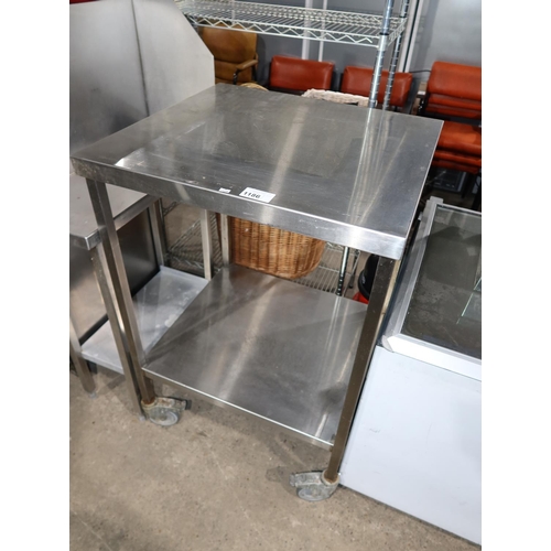 1186 - A tall mobile commercial stainless steel catering type table with shelf beneath approx 75x70x110cm