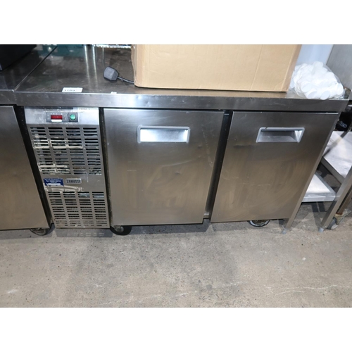 1189 - A commercial stainless steel 2 door bench fridge by Zanussi approx 124x70cm - trade