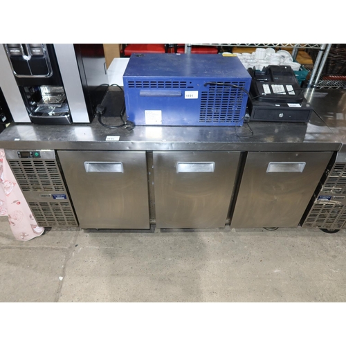 1193 - A commercial stainless steel 3 door bench fridge by Williams, no model visible approx 172x70cm - tra... 