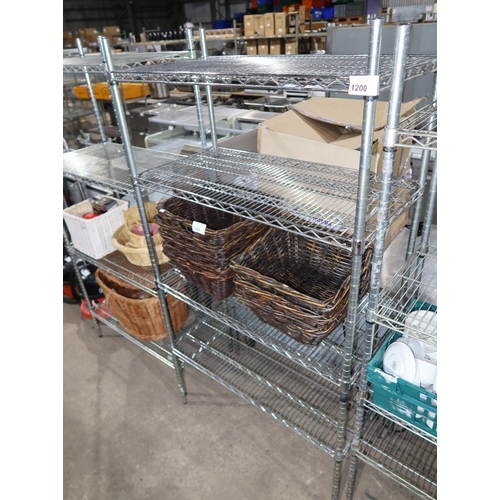 1200 - A bay of catering type racking with 4 shelves approx 100x50x186cm