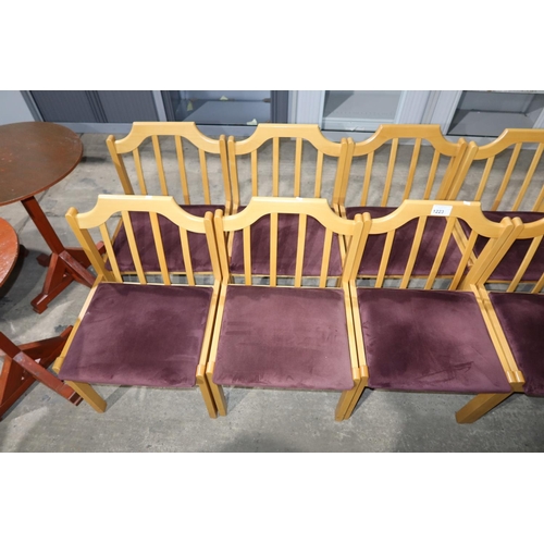 1223 - 6 x wooden framed purple upholstered chairs