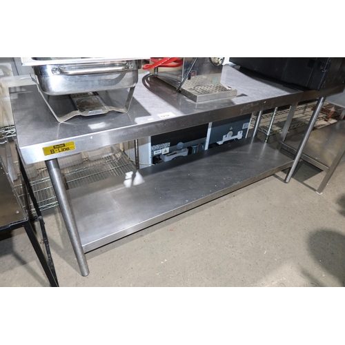 1232 - A commercial stainless steel catering type table with shelf beneath approx 180x60cm