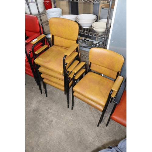 1238 - 6 x matching brown upholstered stacking wipe clean chairs