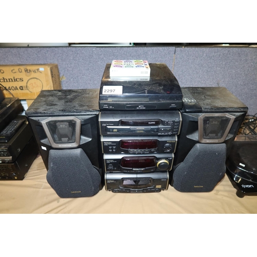 2297 - A Technics sound system with 5 disc multi player, cassette decks, speakers and a bush turntable - tr... 