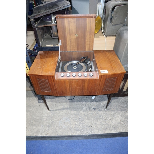 2305 - A vintage Garrard record player (16, 33, 45 and 78 rpm) in a HMV cabinet with a lift up top, 240v (T... 