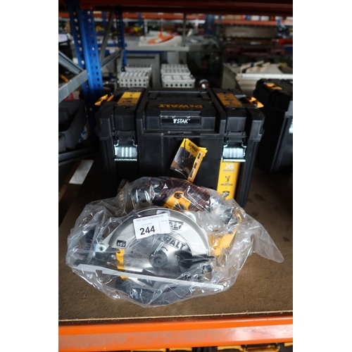 244 - 1 Dewalt cordless circular saw type DCS 391 supplied with a plastic carry case but no battery or cha... 