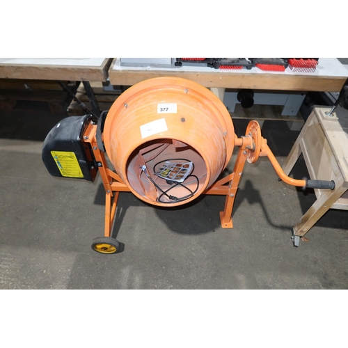 377 - A orange metal cement mixer type CMixer63, 240v, 63L capacity - Please note that the power lead is d... 