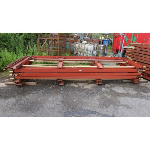 899 - 6 x metal heavy duty single sided yard storage frames, each frame is  approx 420cm x 138cm. Please n... 