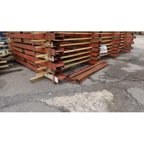 901 - 6 x metal heavy duty double sided yard storage frames, (bottom stack) each frame is  approx 424cm x ... 