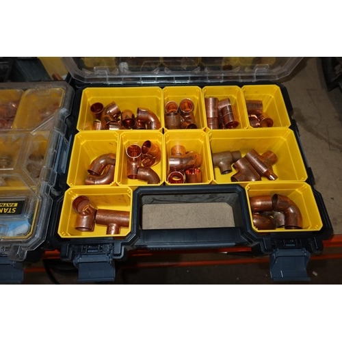 341 - 6 Stanley Fat Max parts storage boxes containing a quantity of various copper and brass plumbing fit... 