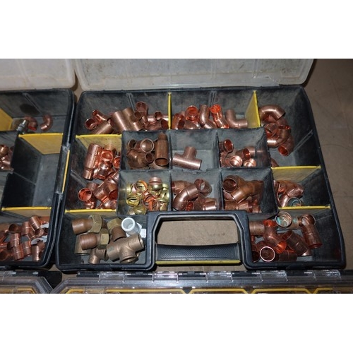 341 - 6 Stanley Fat Max parts storage boxes containing a quantity of various copper and brass plumbing fit... 