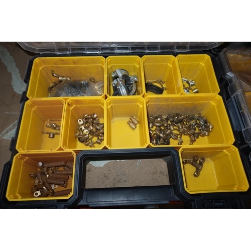 341 - 6 Stanley Fat Max parts storage boxes containing a quantity of various copper and brass plumbing fit... 