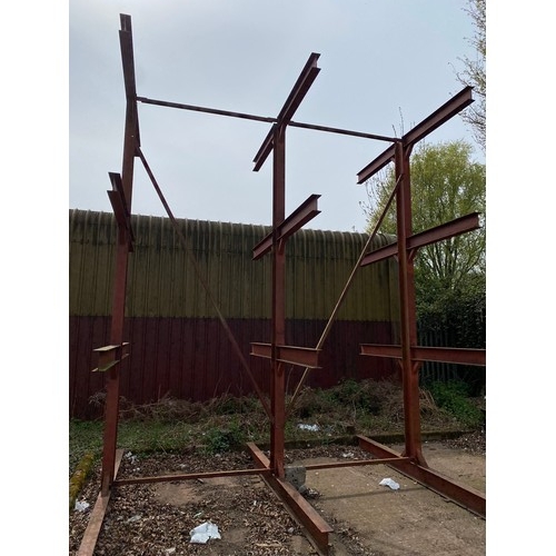 901 - 6 x metal heavy duty double sided yard storage frames, (bottom stack) each frame is  approx 424cm x ... 