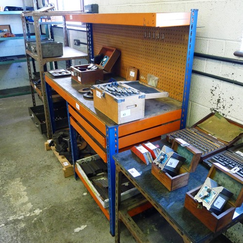 39 - 1 blue / orange metal workbench with shelf above approx 150cm x 62cm