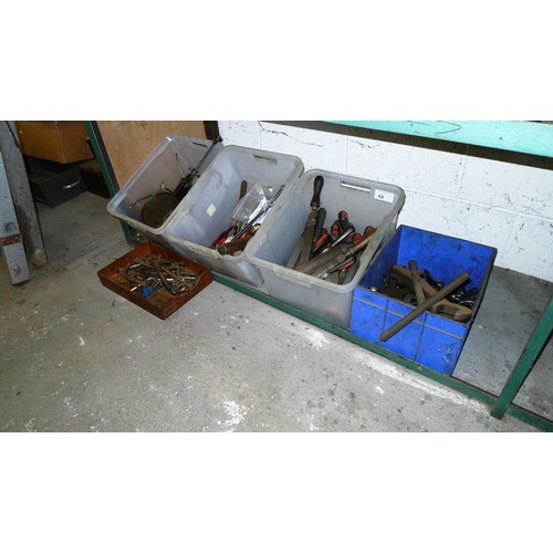 62 - 5 boxes containing a quantity of various tools including files, Allen keys, spanners, a hacksaw etc