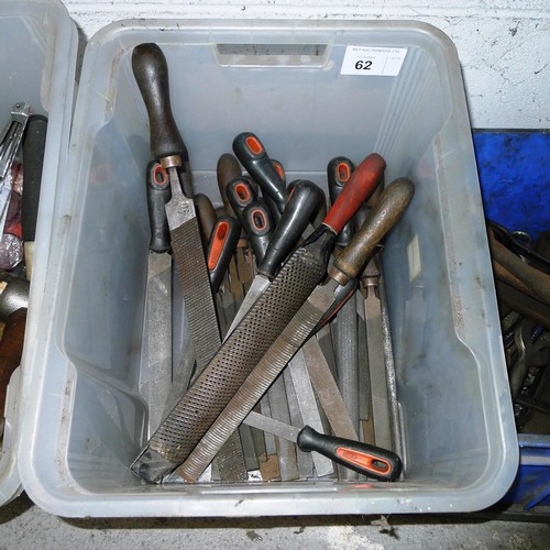 62 - 5 boxes containing a quantity of various tools including files, Allen keys, spanners, a hacksaw etc