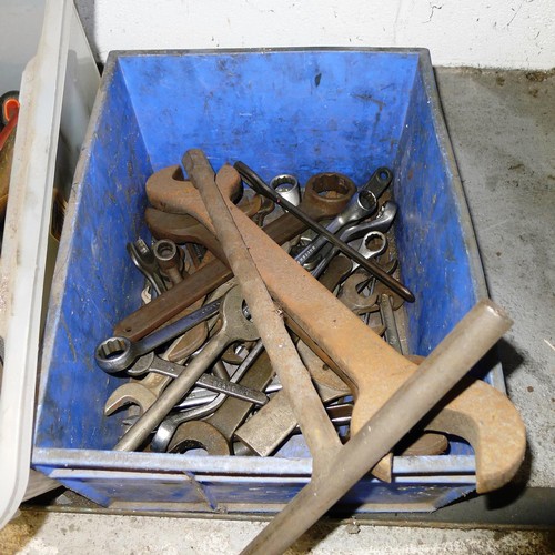 62 - 5 boxes containing a quantity of various tools including files, Allen keys, spanners, a hacksaw etc