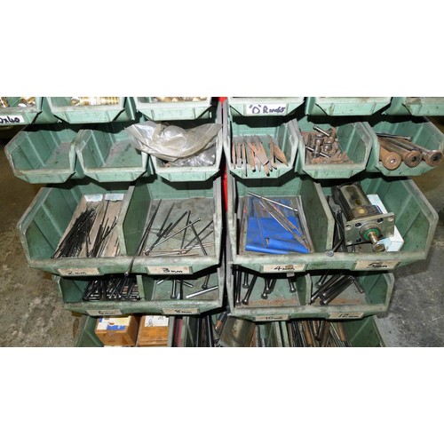 76 - A double sided mobile storage trolley with a quantity of Lin type bins containing cap head screws, s... 