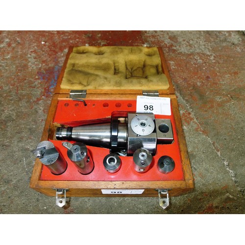 98 - 1 boring head by Sabre Tooling with various accessories in a wooden storage box