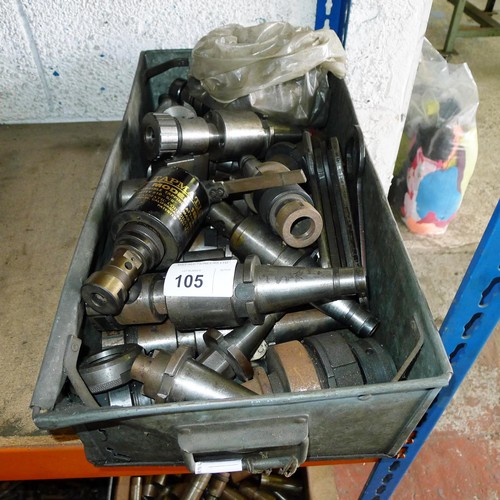 105 - 1 metal box containing a quantity of various tool holders, a Tapmatic reversible tapping attachment ... 