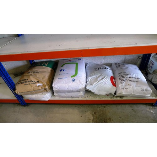 133 - 6 x 25kg bags of virgin plastic bead material comprising 1 x 30% glass nylon, 1 x styrene, 2 x Polyc... 