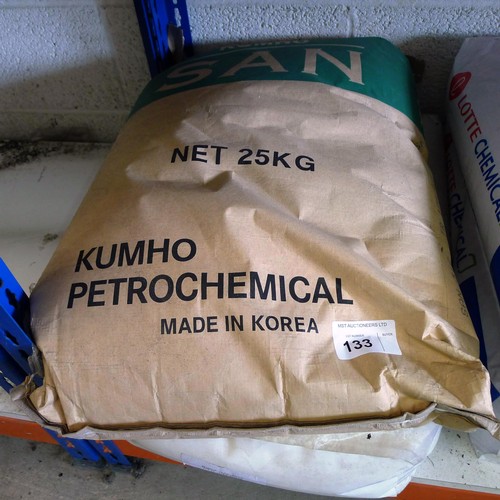 133 - 6 x 25kg bags of virgin plastic bead material comprising 1 x 30% glass nylon, 1 x styrene, 2 x Polyc... 