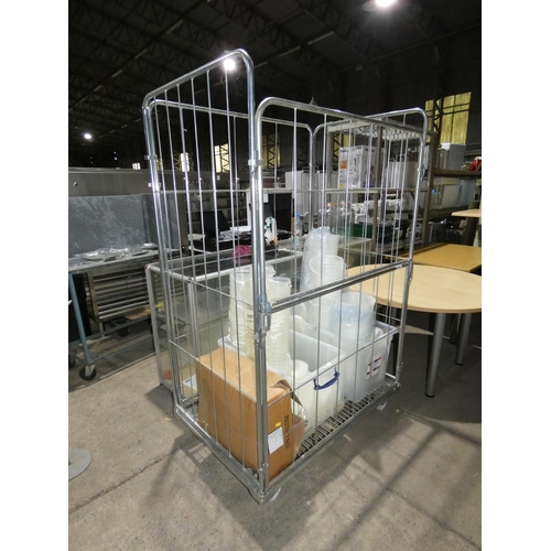 1008 - A wide mobile warehouse cage approx 120x79x183cm comes with removable folding front section