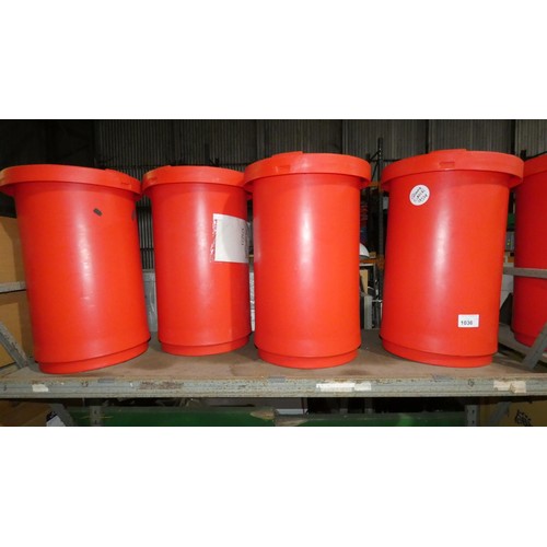 1036 - 3 x large red plastic food storage bins with lids