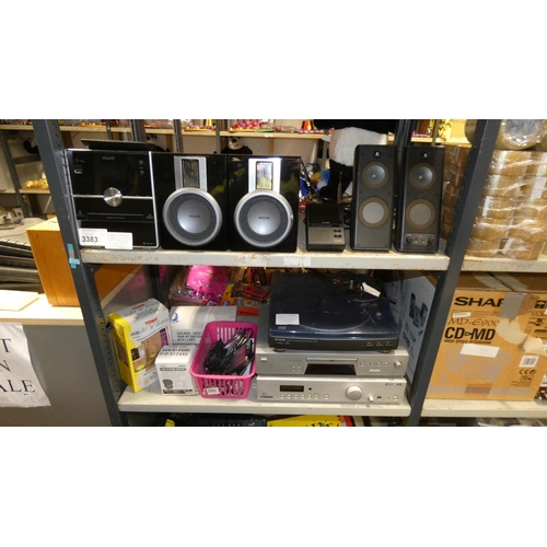 3383 - A quantity of various electronic items including a Separate D.A.B radio, Aiwa Turntable, aerial boos... 