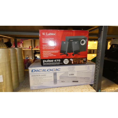 3388 - A Labtec multimedia speaker system & a DVD/VHS combi unit by Digi logic