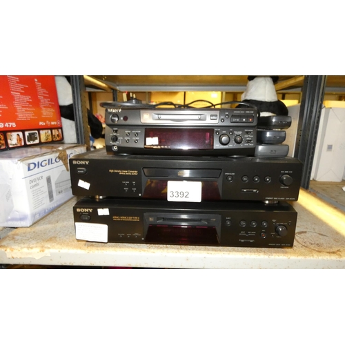 3392 - 3 x Sony audio Separates: A sony cd player type: CDP-XE370 & 2 sony Minidisc players types: MDS-S38 ... 