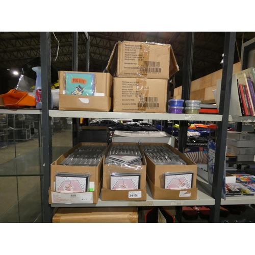 3415 - 4 x boxes containing a quantity of birthday cards & 2 boxes of pearl clay mix, contents of 2 shelves