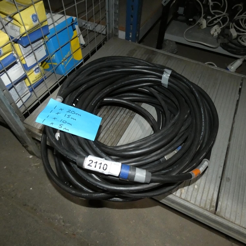 2110 - 4 x speaker cables with NL4 connectors comprising 1 x 20m, 1 x 15m, 1 x 10m and 1 x 5m. Stack on lef... 