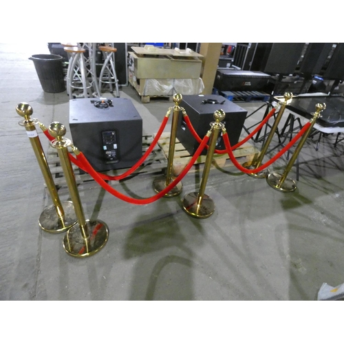 2237 - 6 x gold coloured VIP barrier posts and 4 red barrier ropes