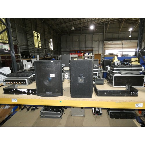 2423 - 2 x PA loud speakers by Skytec type 170.730 200w supplied with 2 wall brackets (Trade)