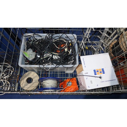 2399 - A quantity of various type leads, CAT 5 cable etc. Contents of 1 metal stillage which is not include... 