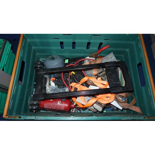 2419 - A quantity of various items including a blue plastic tool box containing various tools, ratchet stra... 