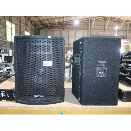 2423 - 2 x PA loud speakers by Skytec type 170.730 200w supplied with 2 wall brackets (Trade)