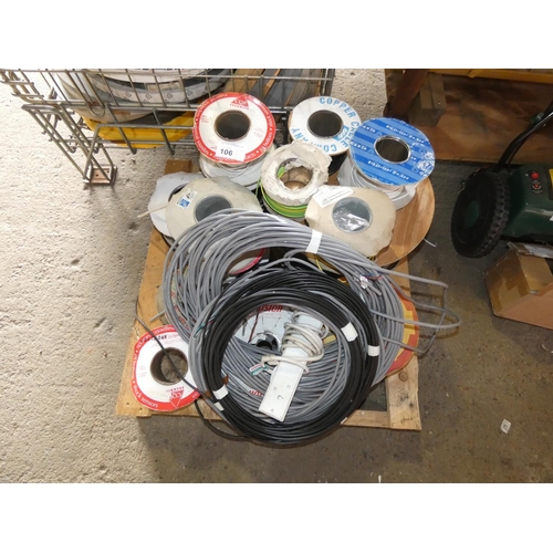 106 - 1 small pallet containing a quantity of various part rolls of cable