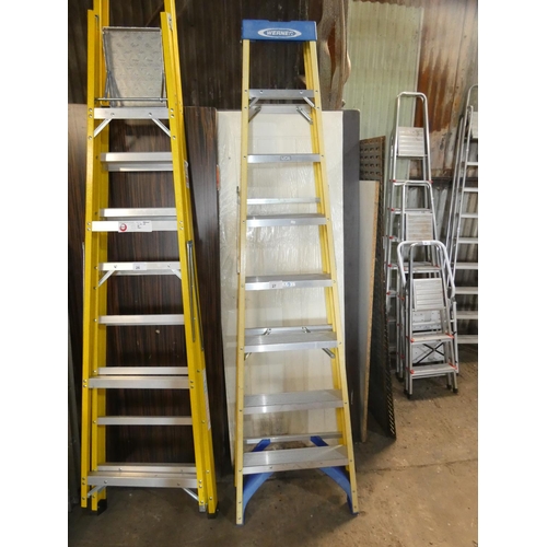 27 - A yellow fibreglass / aluminium step ladder by Werner