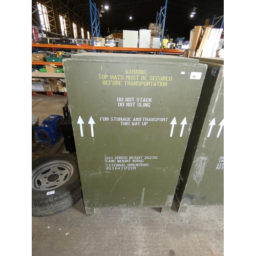 48 - 1 ex-MoD green wooden flight case approx 82 x 64 x 139cm high