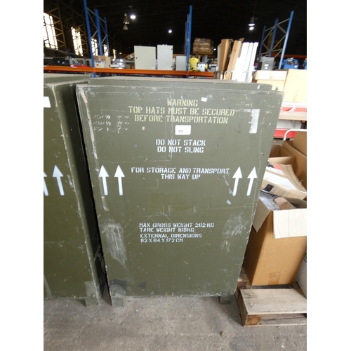 49 - 1 ex-MoD green wooden flight case approx 82 x 64 x 139cm high