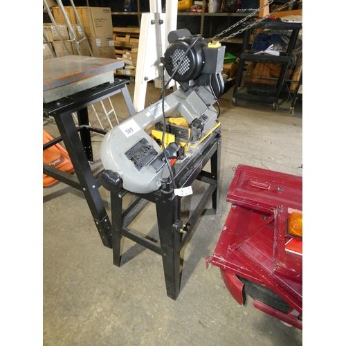 589 - 1 swivel head metal cutting band saw with a black metal stand type G409, 240v (no make visible)