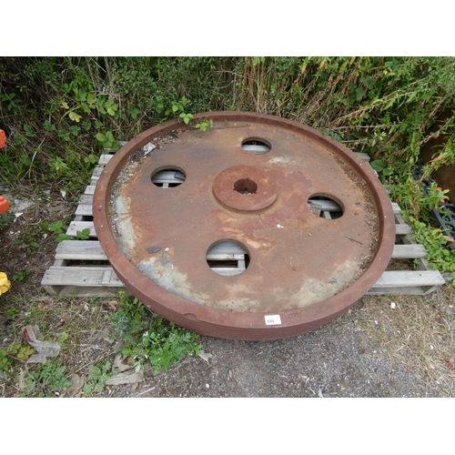 686 - A large vintage cast iron wheel from the Watchet paper mill, diameter approx 174cm