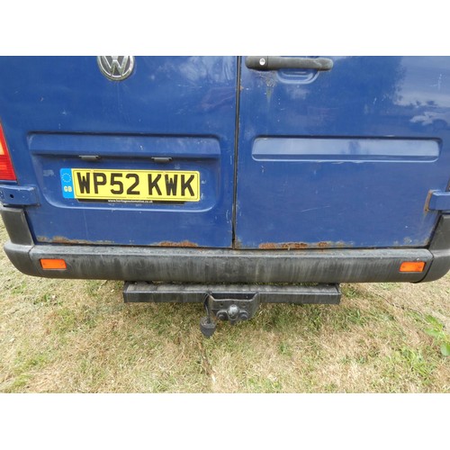 664 - VW LT35 TDi MWB High Roof Panel van, Blue, Reg: WP52 KWK, 01/02/2003, 5spd manual diesel 2461cc, MoT... 