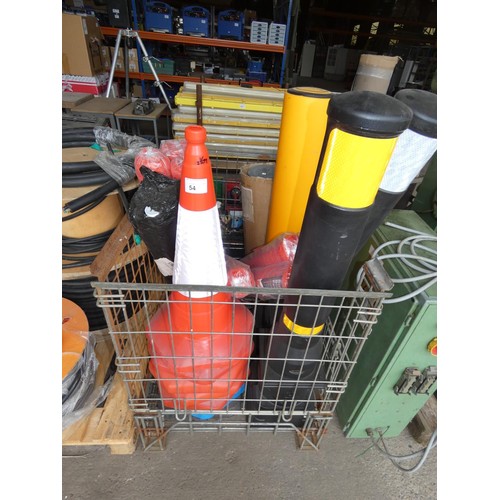 54 - 4 various traffic bollards, 7 various traffic cones and 6 rolls of orange plastic safety barrier fen... 