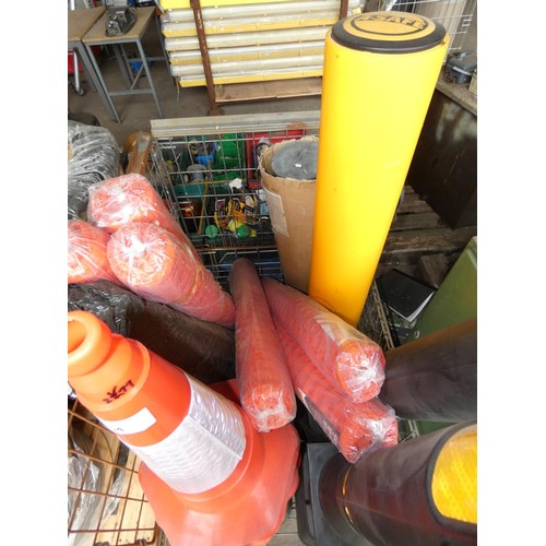 54 - 4 various traffic bollards, 7 various traffic cones and 6 rolls of orange plastic safety barrier fen... 